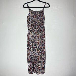 Denver Hayes Blue Red White Beige Green Ditsy Floral Tiered Maxi Dress S